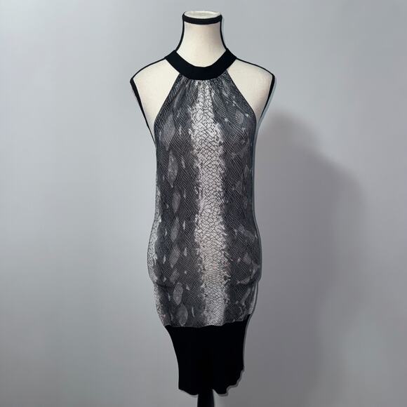 Bebe Snake Print Halter black/white sleeveless Dress women's Size Small - Picture 1 of 5